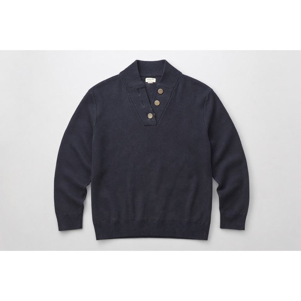 Tommy John Mens Navy Blue Textured Knit Shawl Collar Button Neck Sweater 2XL 2TG